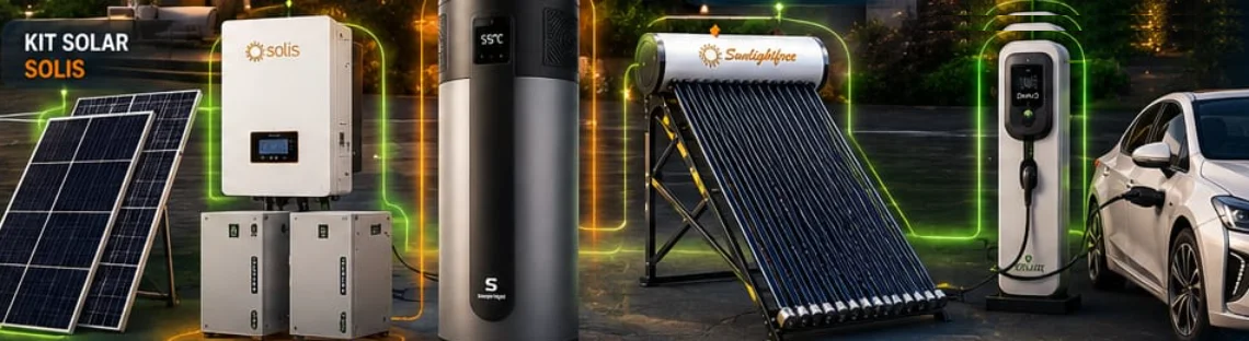 Kit solar, baterías de litio, termo con bomba de calor, termo solar y cargador para auto eléctrico